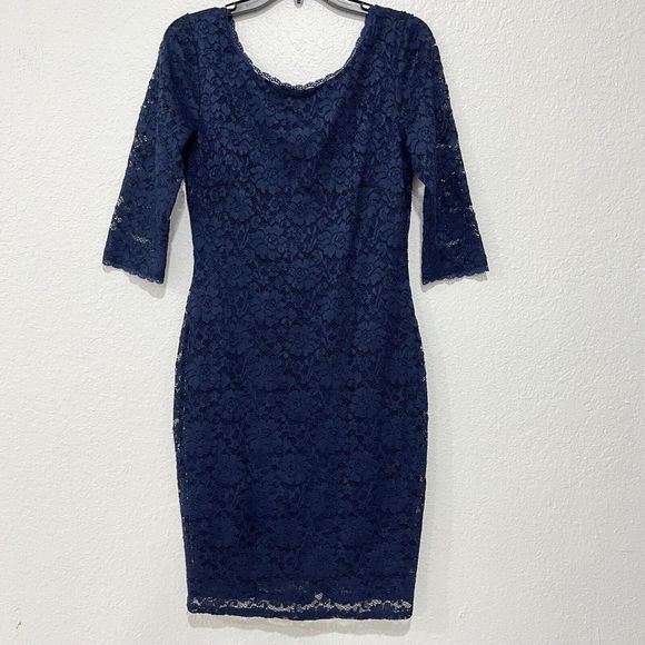Laundry Lace Bodycon Dress Womens 8 Floral Stretch Blue Shelli Segal Half Sleeve - Picture 10 of 10